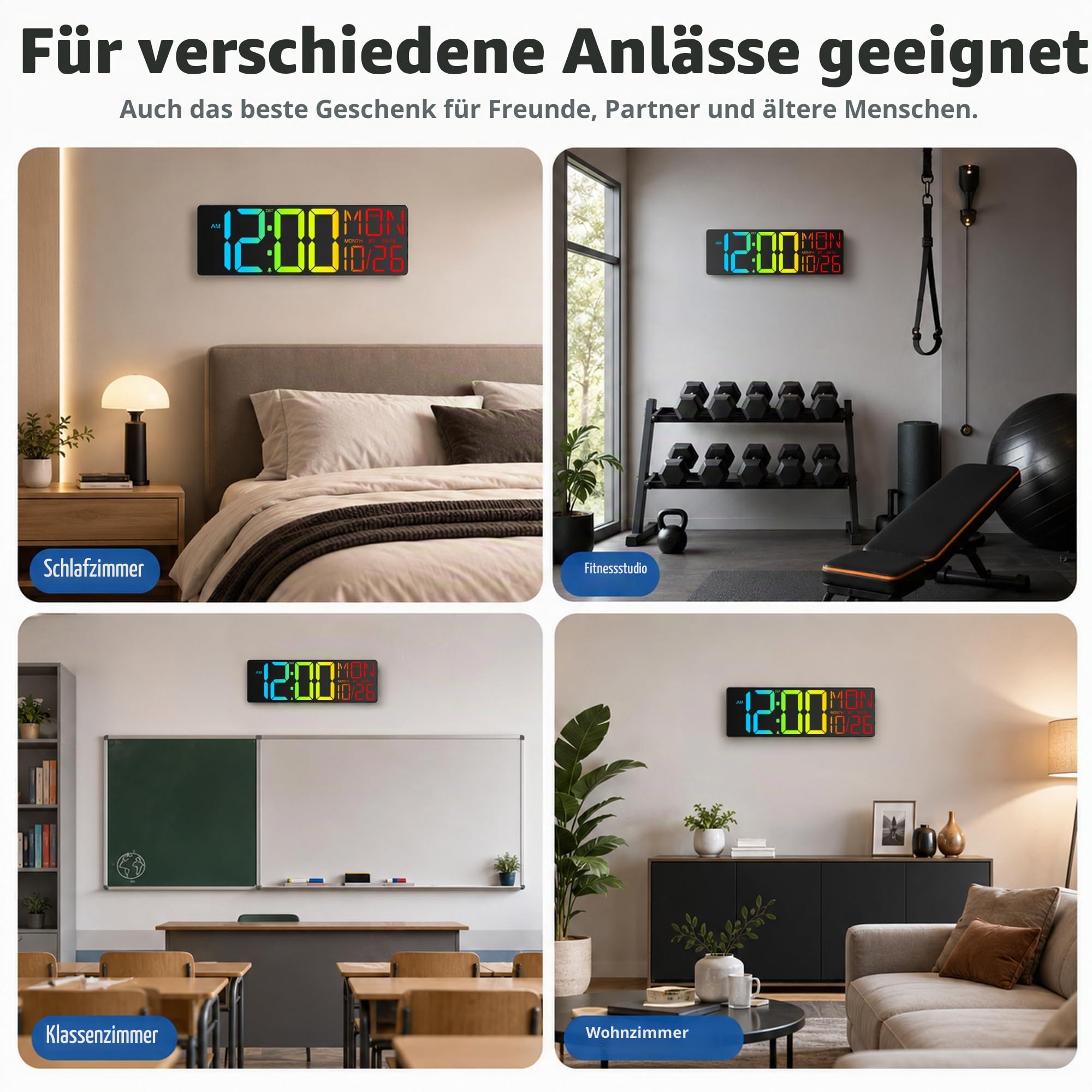 Maxstar 18" Digitale Wanduhr mit Fernbedienung, Temperatur- und Datumsanzeige, Countdown-Timer, 12/24h Format, klare Großziffern, geeignet für Wohnzimmer, Küche, Schlafzimmer und Büro (schwarz)