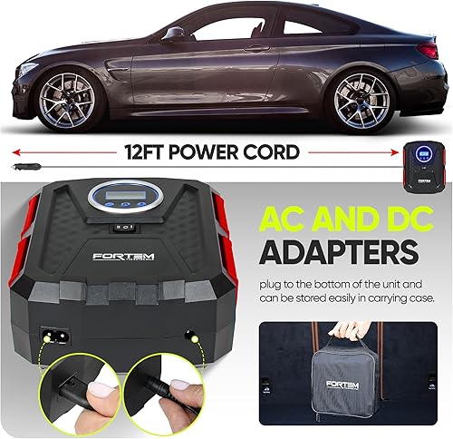 Miniatura 3 de FORTEM Tire Inflator Portable Air Compressor, Air Pump for Car Tires and Bikes, Car Tire Pump wAuto Shut Off, 150 PSI, 12V DC, LED Light, Carrying