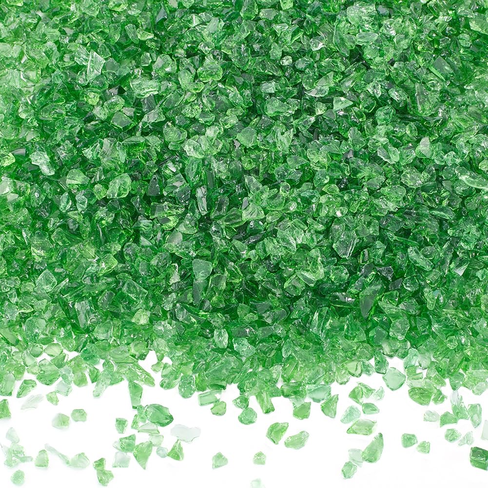 SUNNYCLUE 1 Box 200G Green Glass Chips Crushed Glass Glitter Irregular Transparent AB Color Green Metallic Chunky Electroplating Broken Sprinkles for Jewelry Making Vase Filler Nail Art DIY Crafts