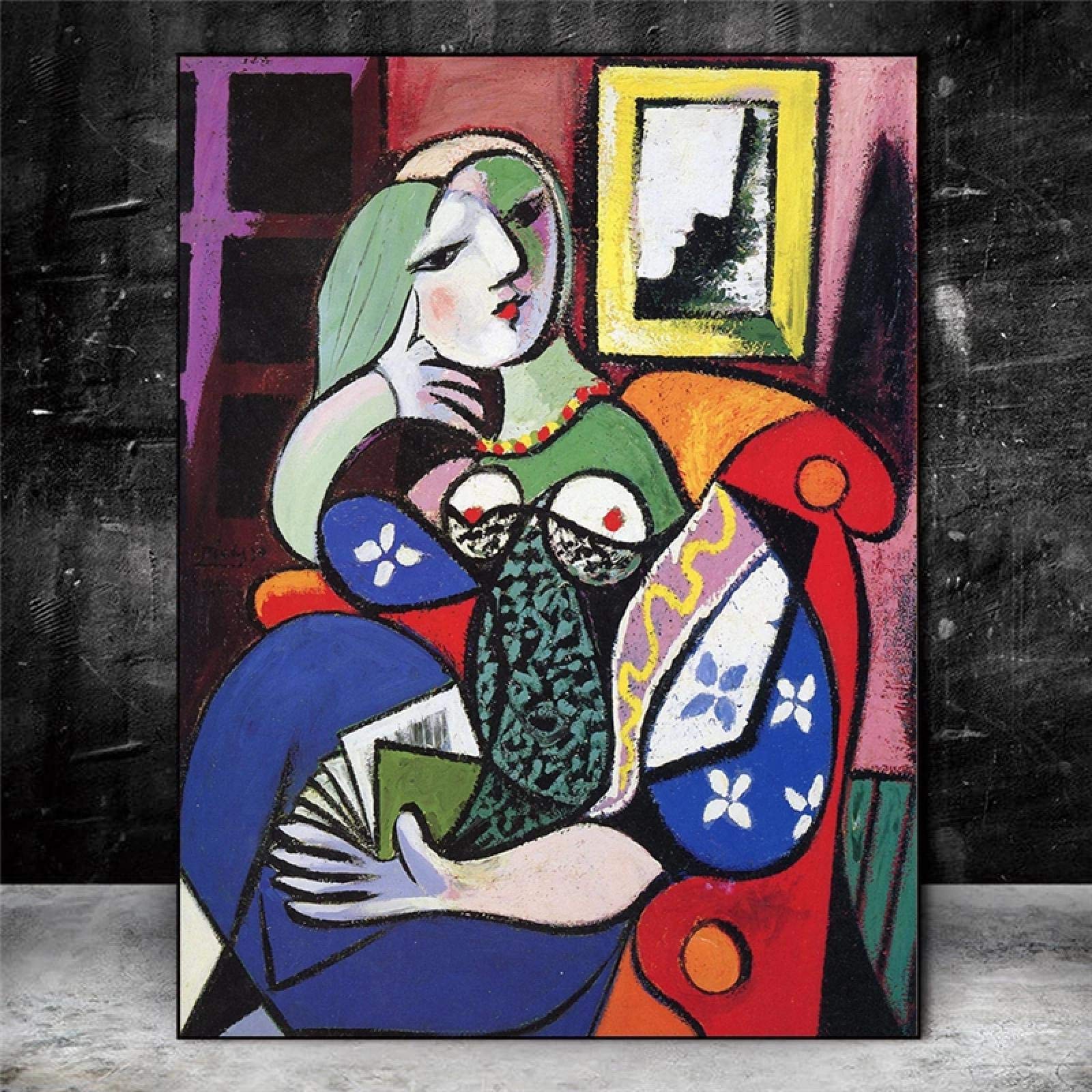 Amazon.co.jp: ピカソの本を持つ女性 キャンバス絵画 ウォールアート