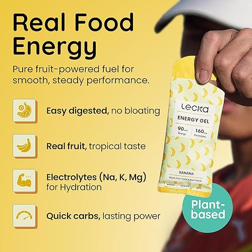 Miniatura 2 de Lecka Gel energético, 12 geles para ejercicio de resistencia, fabricado con frutas reales y semillas de albahaca, proporciona energía natural y