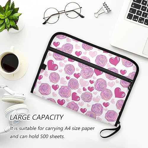 Miniatura 6 de Pink Roses Hearts on White Valentines Expandable File Folders 13 Pockets A4 Letter Size Plastic Organizer with Zipper Closure Folder Organizer with
