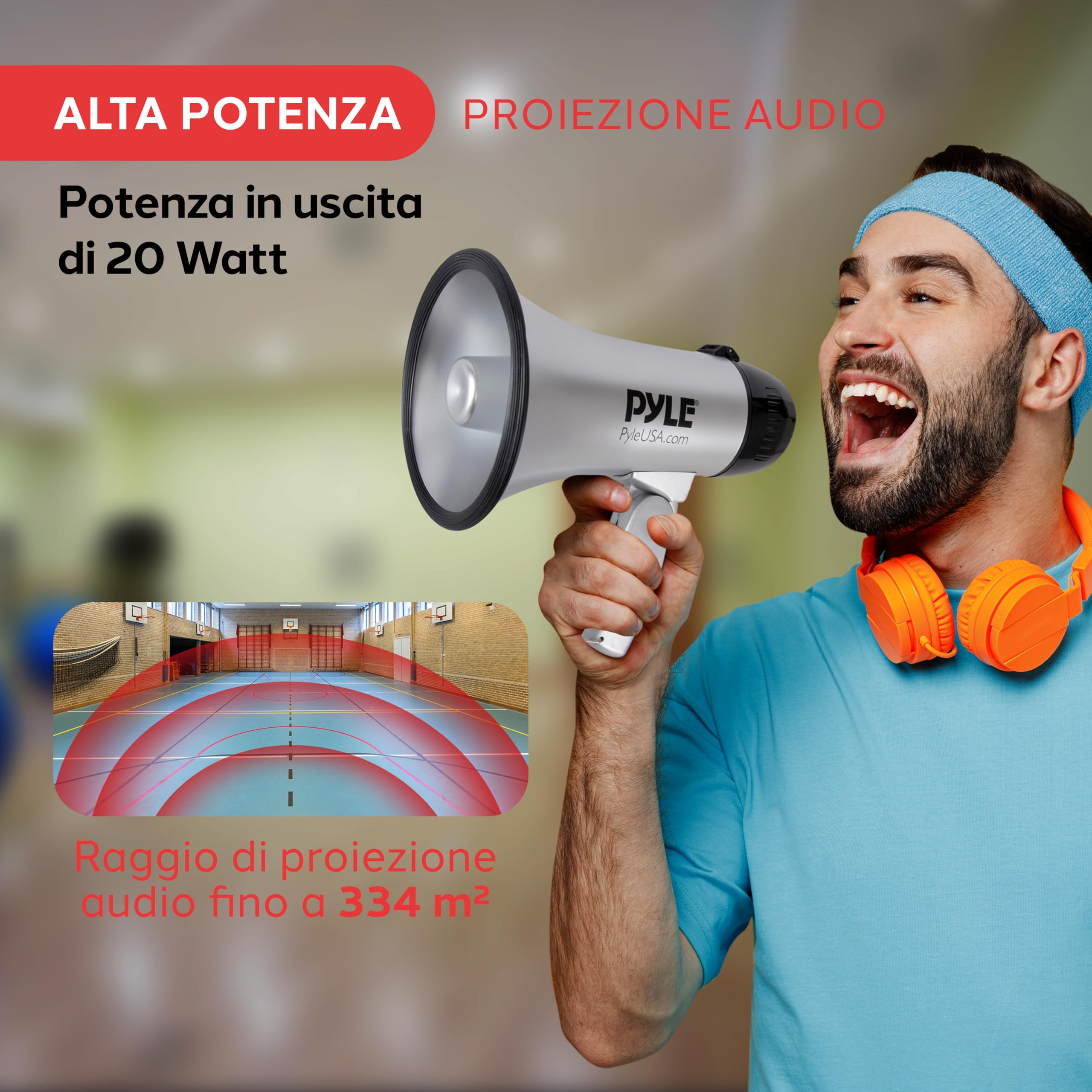 Megafono Portatile Pyle 50W - Con Sirena, Luce LED, Microfono, Per Eventi E Emergenze