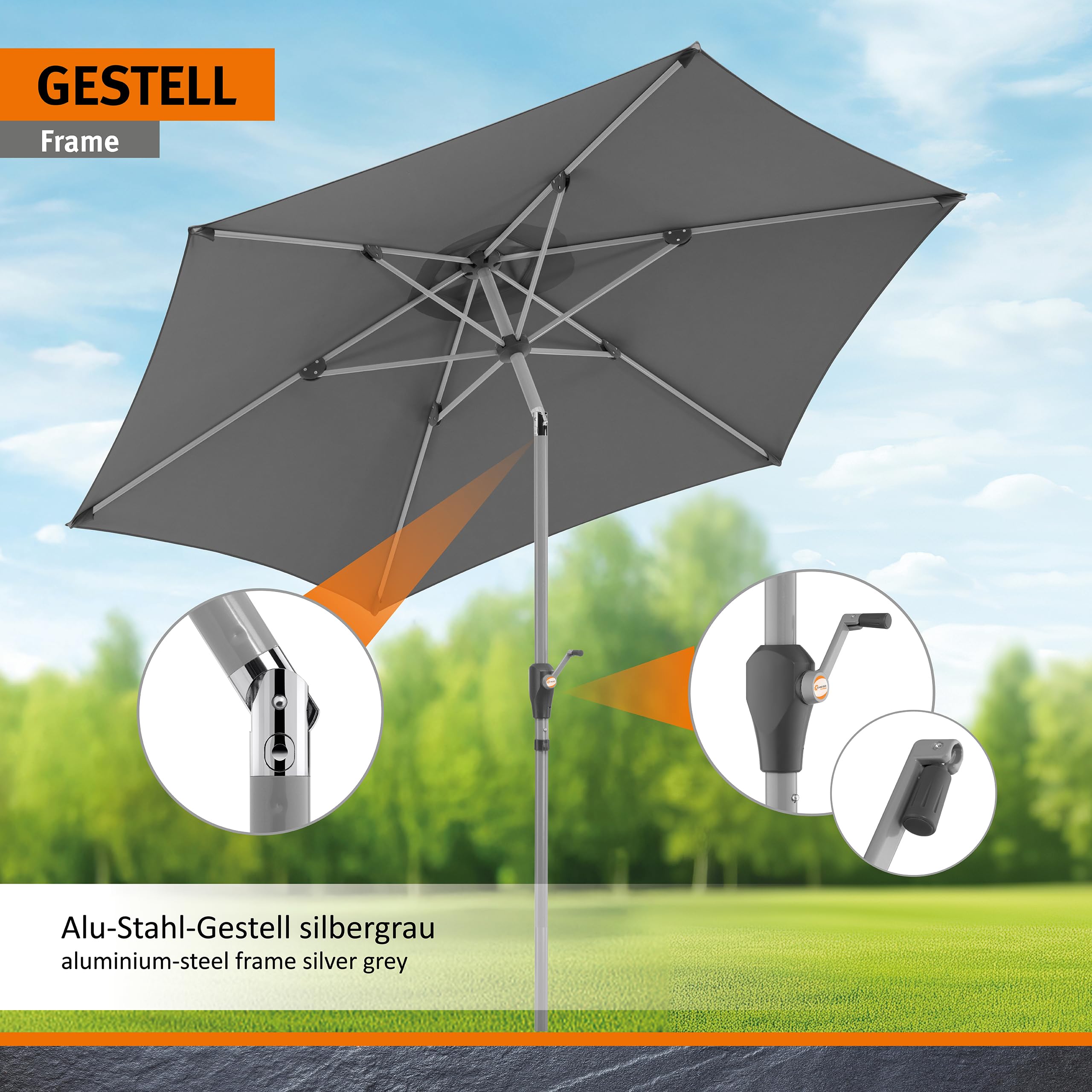 Schneider Sonnenschirm SOLESTA Ø270 cm – UV-Schutz, air-vent, Kurbel & Knickfunktion, stabil für Balkon & Garten