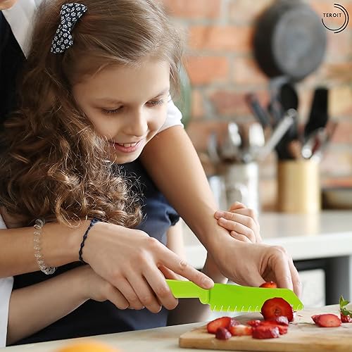 Miniatura 6 de Juego completo de 22 cuchillos infantiles para cocina real, guantes, tabla de cortar frutas, verduras, bordes dentados, cuchillos de plástico para