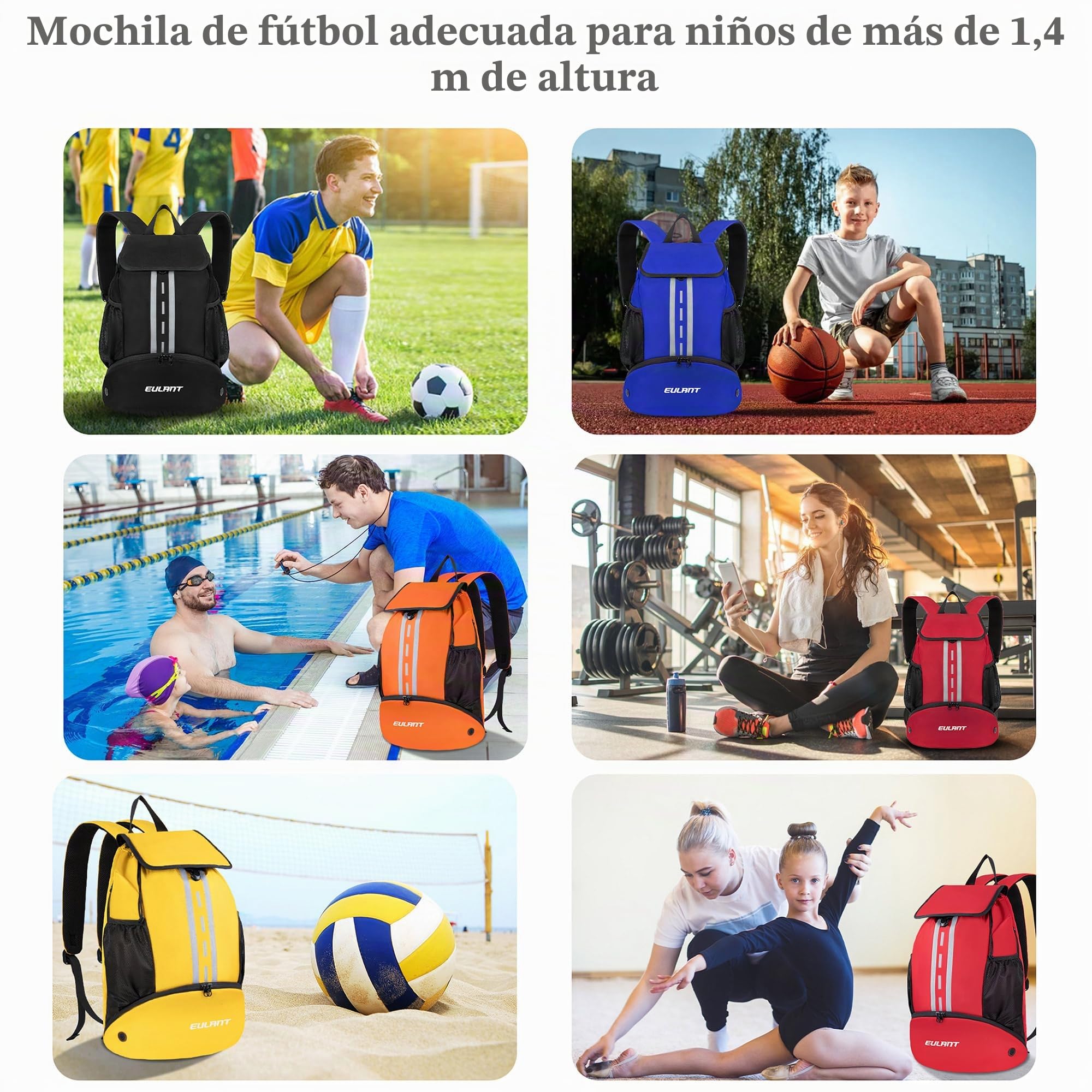 EULANT Mochila Futbol Impermeable con Zapatillero Bolsa Deporte para Balonmano Voleibol Natación