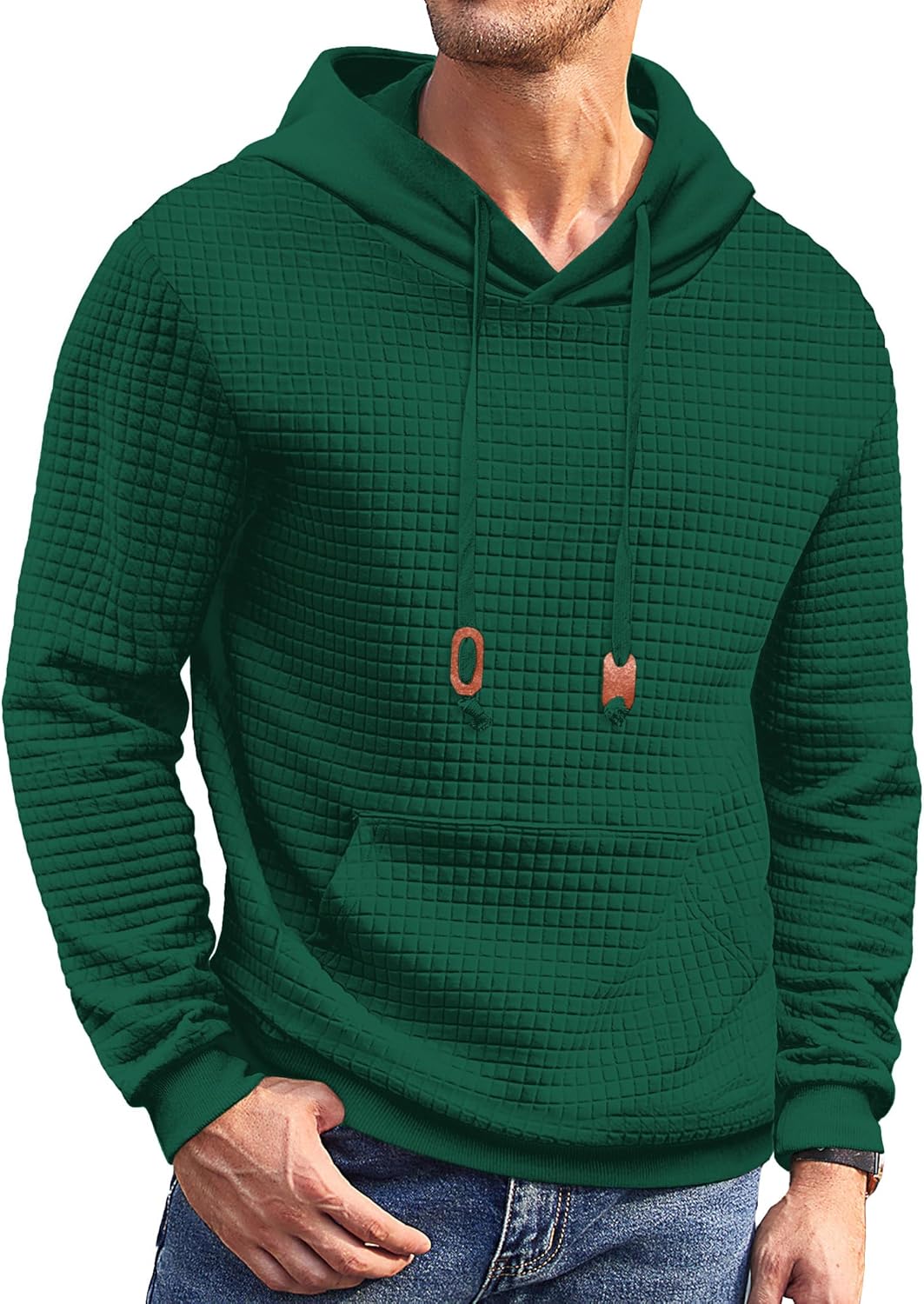 COOFANDY Mens Hoodies Sweatshirts Long Sleeve Fashion Waffle Knit Pullover Hoodie with Pocket