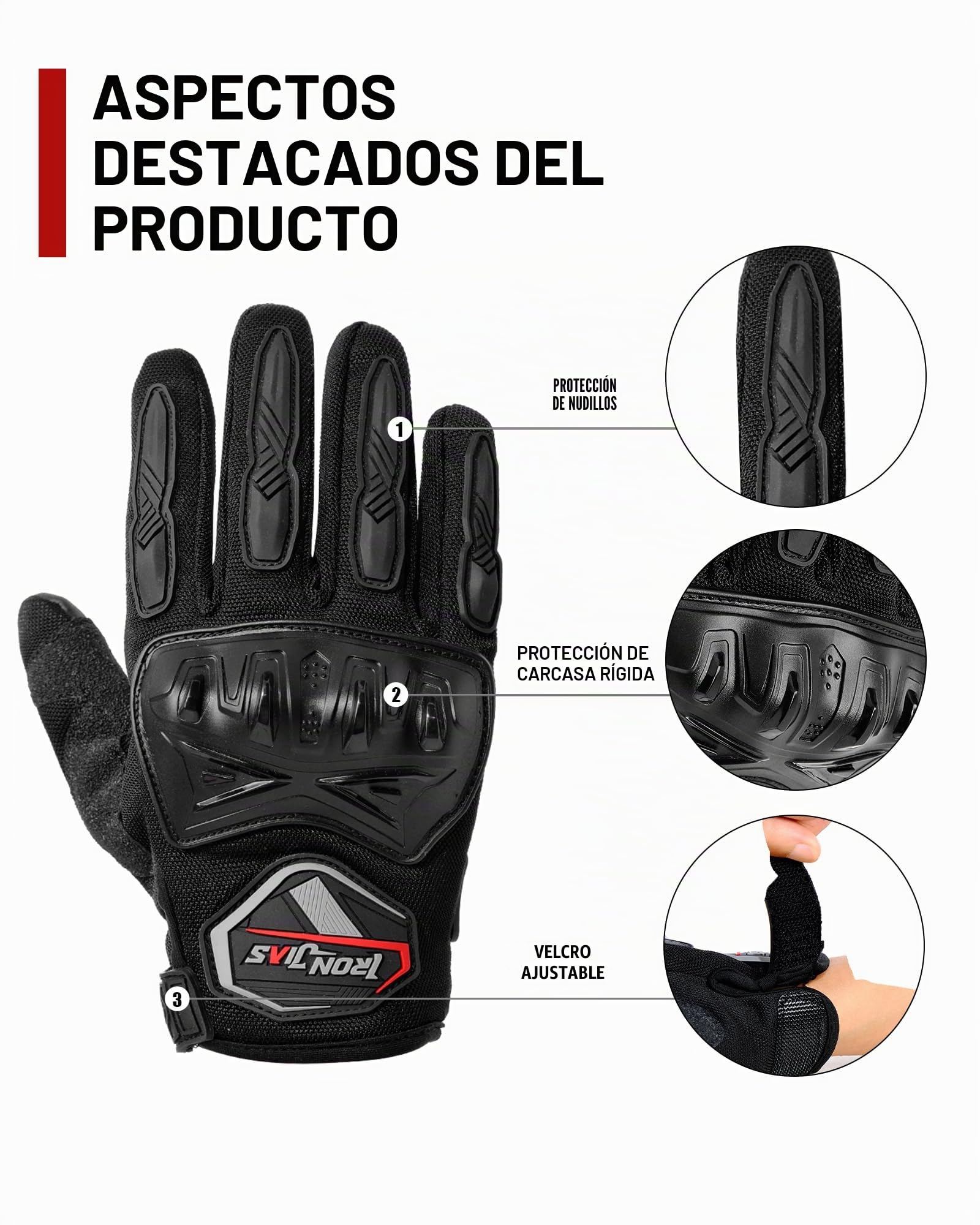 BORLENI Guantes Moto Verano, Pantalla Táctil, Protección de Nudillos | Guantes de moto de verano, transpirables y de dedo completo, para carretera, scooter y touring, modelo: JIA16