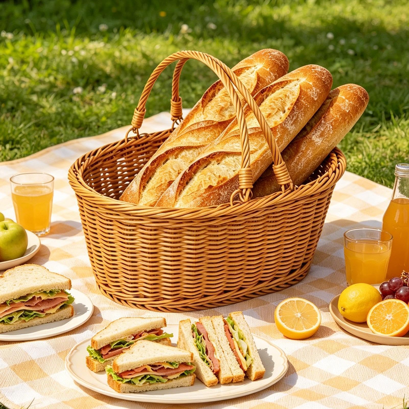 Cesto da Picnic con Manico - Raccolta E Conservazione Della Frutta - Cestino Vuoto per Pane - Per Campeggio, Picnic, Spesa, Giardino, Cortile, Prato, Gite In Auto, Casa