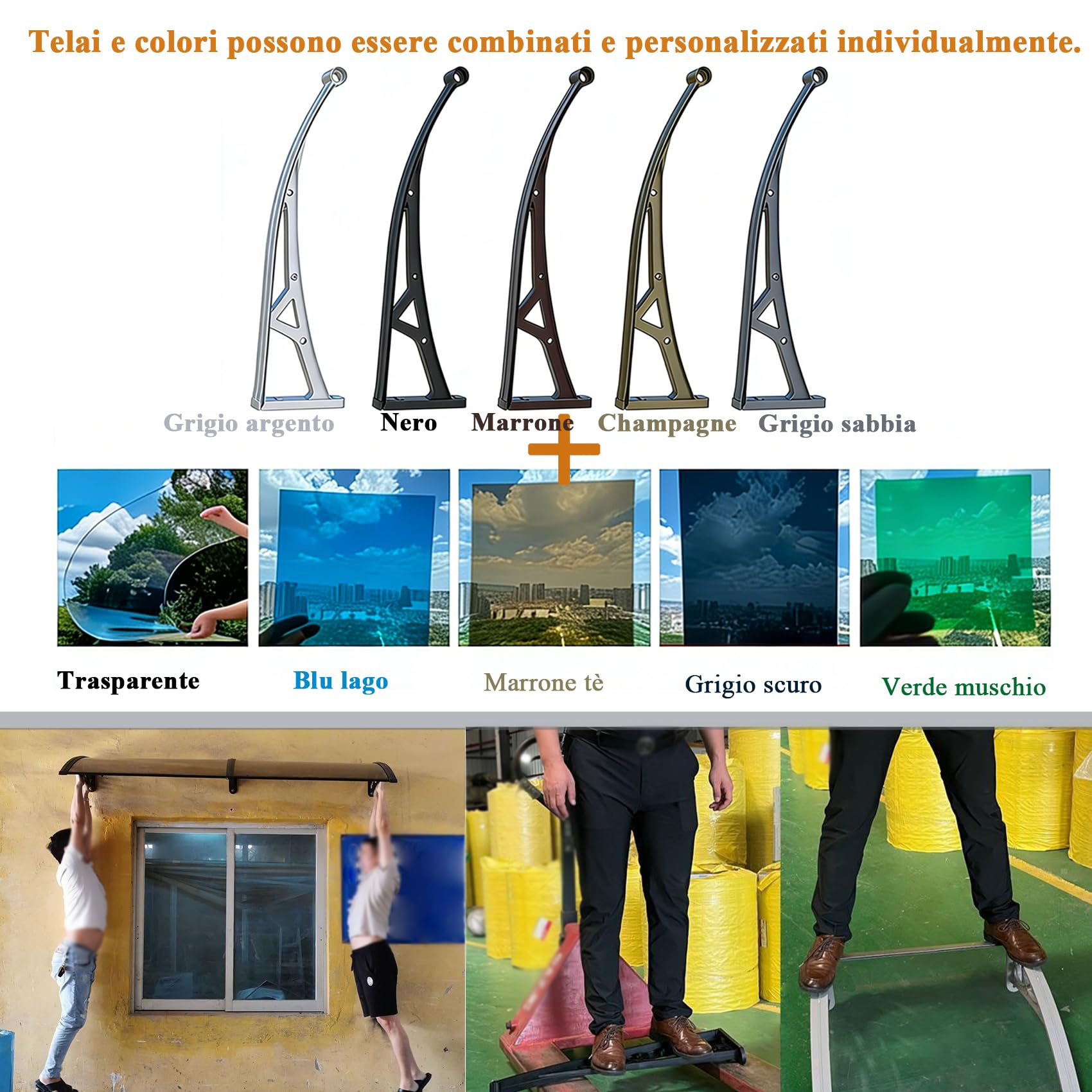 Pensilina Tettoia Silenziosa per Porta Finestra d’Ingresso – Copertura in Policarbonato Trasparente – Antipioggia, Antineve e Anti-UV Ideale per Giardino e TerrazzoW*L:80 * 200cm