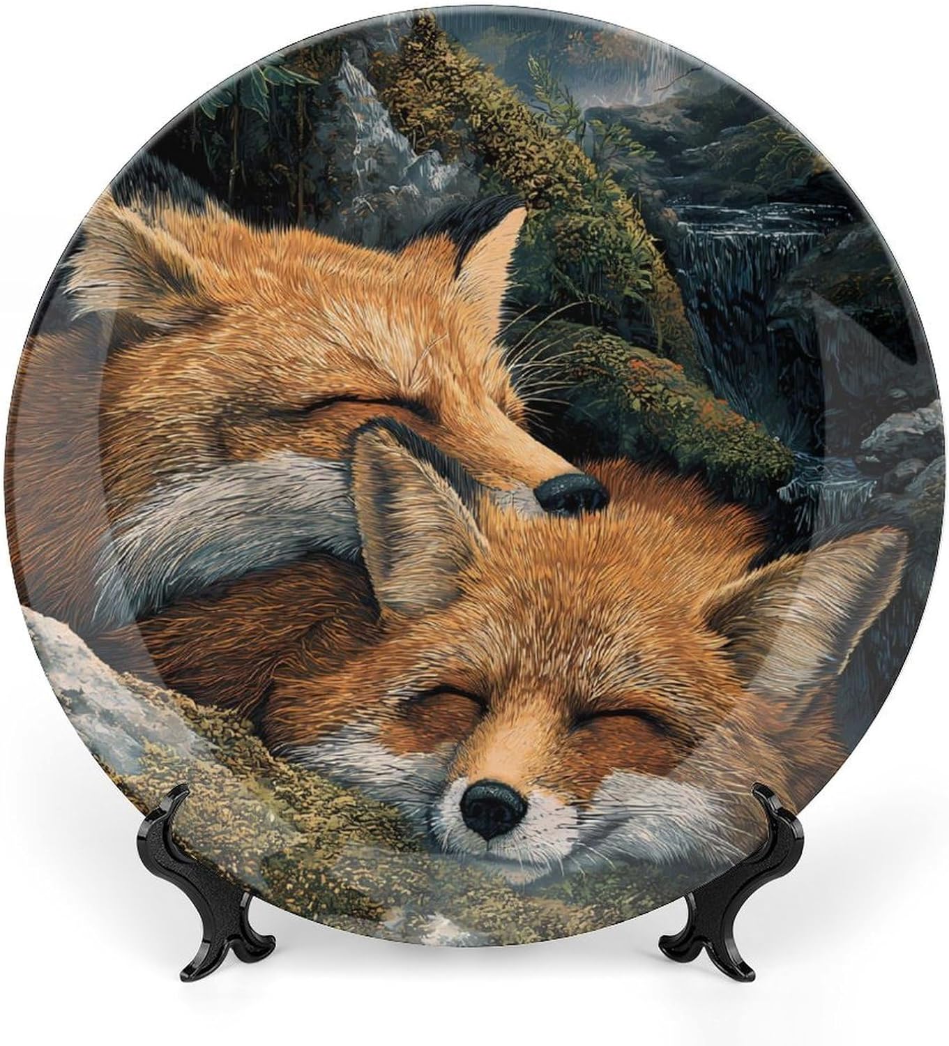 Foxes Resting In Mountains Decorative Plates for Display Ceramic Plate Tray with Stand Hanger Home Decor
