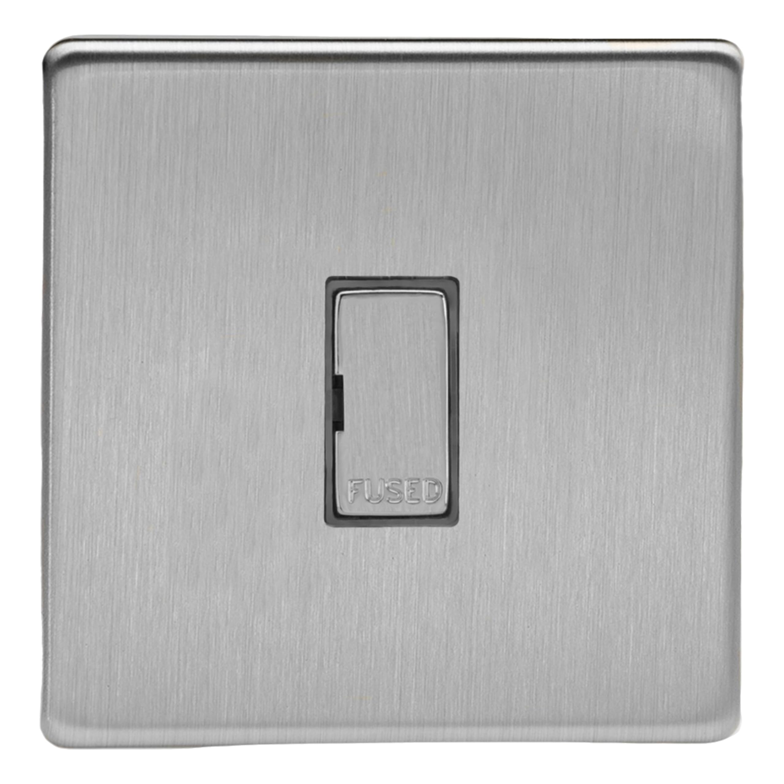 Varilight Unswitched Fused Spur - Screwless Brushed Steel With Brushed Steel Insert, XDS6UDS, 86x86x30mm