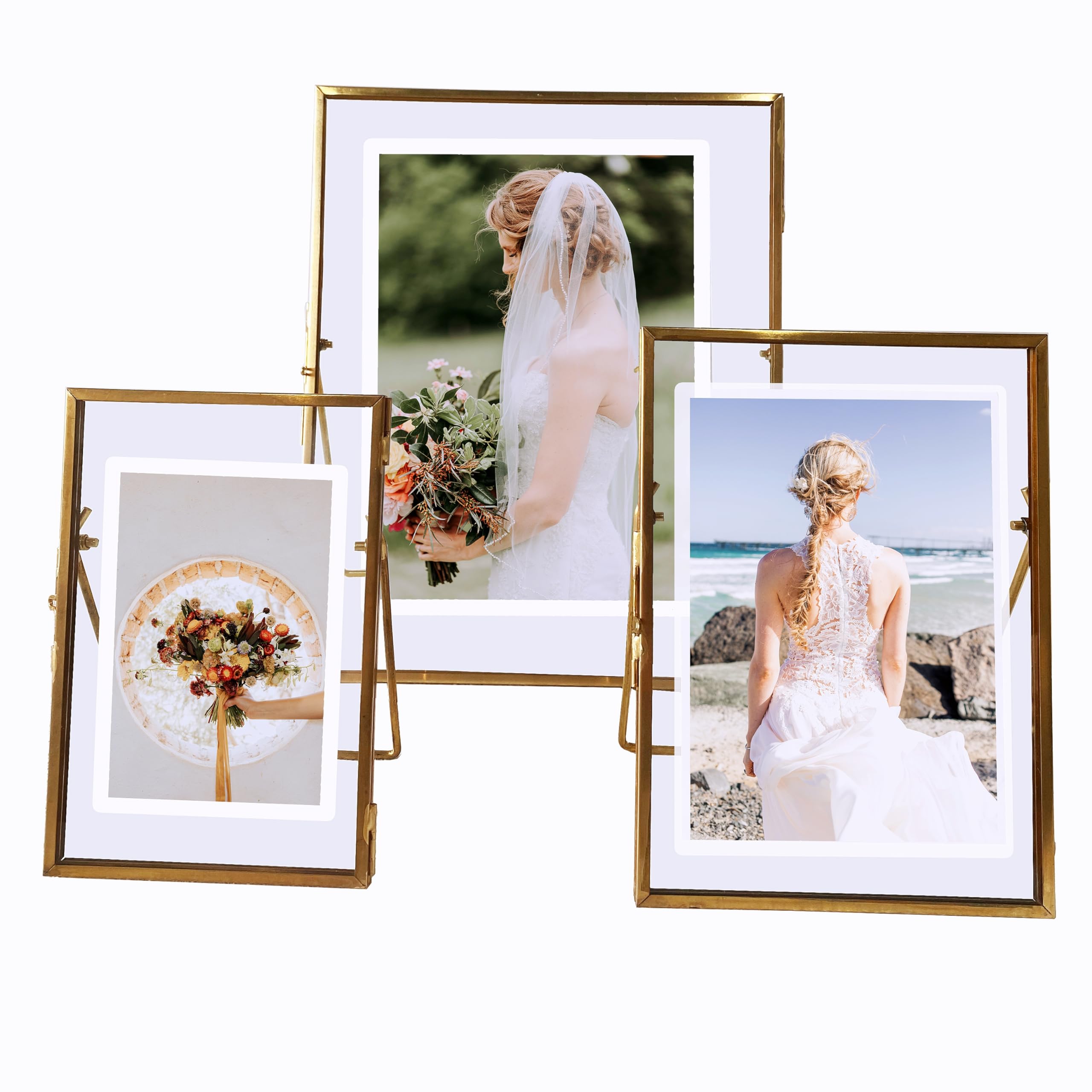 WONTHAI Gold Picture Frame - 4x6 Antique Brass Postcard Picture Frame for Desk - Small Pressed Glass Frame for Pressed Flowers - Floating Vertical… (Gold, 4 * 6 5 * 7 8 * 10 inches)