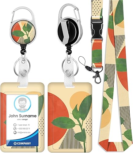 Plifal Soporte para tarjetas de identificación con cordón y clip retráctil para carrete de insignias, cordón de etiqueta de nombre de planta Boho