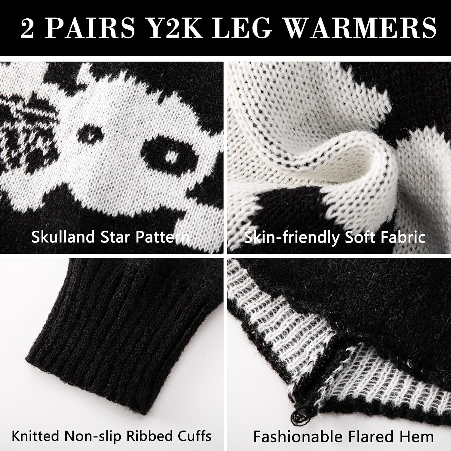 4PCS Arm and Leg Warmers Y2K for Women - Black and White Arm and Leg Warmers