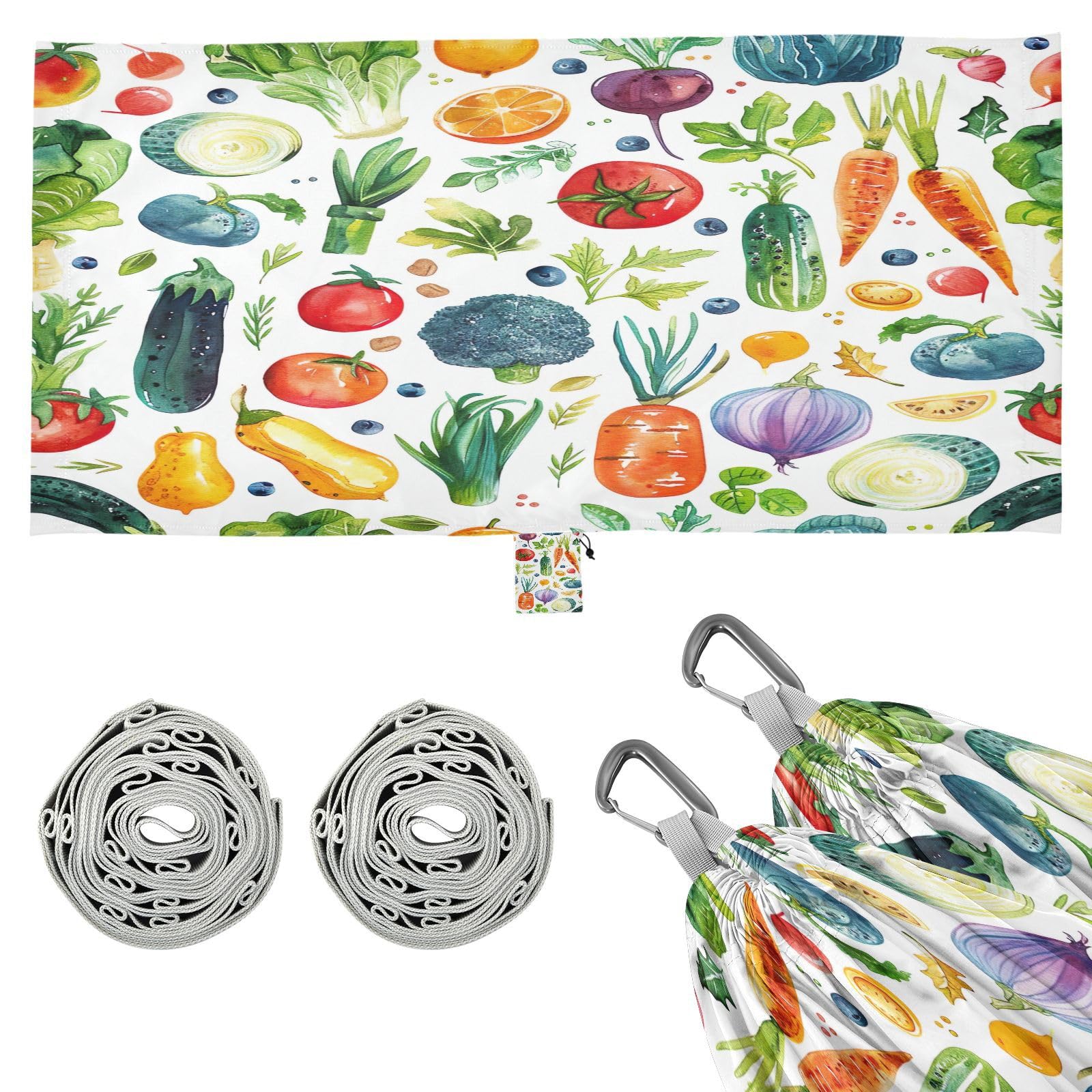 ATTX Watercolor Vegetables Camping Hammock - Lightweight & Portable Hammocks, Heavy Duty 330lbs Capacity for Indoor, Hiking, Backpacking, Travel, Backyard, Beach#523