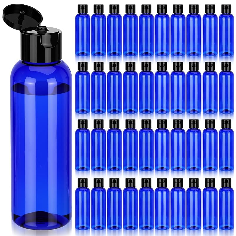Mimorou 50 frascos plásticos âmbar azuis com tampa flip-top preta, 120 mL