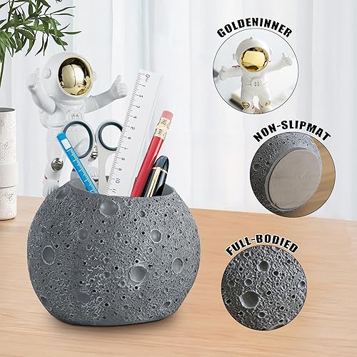 Miniatura 4 de Kimdio Soporte para bolígrafo, soporte de astronauta para soporte de lápices de escritorio, organizador de luna de escritorio de resina, accesorios