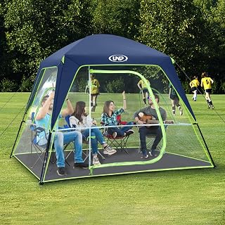 UNP Sports Tent 4-Person 540°All Weather Clear PVC Camping Pod with rainfly for Camping, Soccer, Football, and Ice Fishing(Dark Blue)
