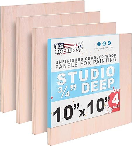 Miniatura 11 de U.S. Art Supply Paneles de madera acunados sin terminar de 04 x 04 pulgadas para pintar, estudio de 3/4 pulgadas de profundidad (paquete de 5)