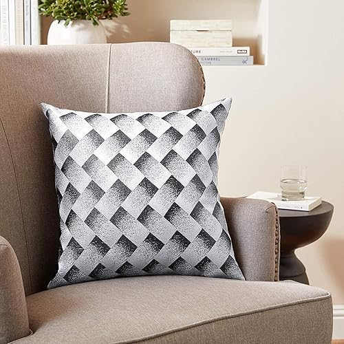 Miniatura 5 de Violet Linen Funda de almohada decorativa de jacquard de poliéster, diseño geométrico de espiga, 18 x 18 pulgadas, color plateado