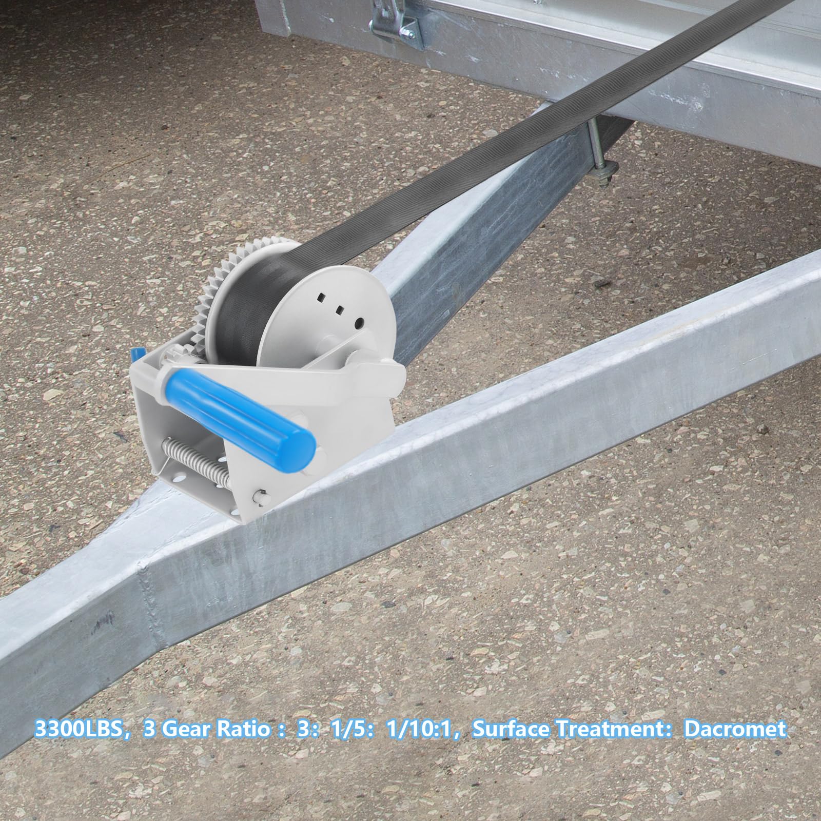Cabrestante manual de 1500 kg de fuerza de tracción con 3 marchas y bloqueo | Dakromet Anticorrosión, Resistente al Desgaste Correa Manual Winche Handwinch Para Barcos Trailer Yate Remolque
