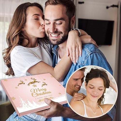 Miniatura 5 de Calendario de Adviento para mujer, cuenta regresiva de Navidad, juego de joyas de moda de oro rosa 2024 para mujeres adultas y adolescentes, regalo