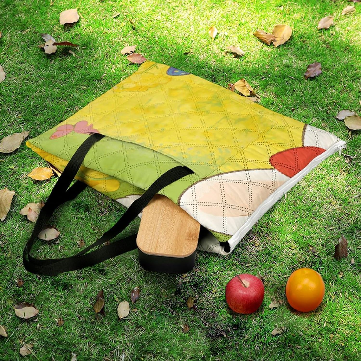 Spring Flower Picnic Blanket with Zipper Water Resistant Sand Free Picnic Mat Washable Foldable Easy Carry Beach Blanket for Lawn Beach Hiking Camping