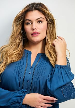 Avenue Women's Plus Size Gabby Embroidered Pintuck Shirt
