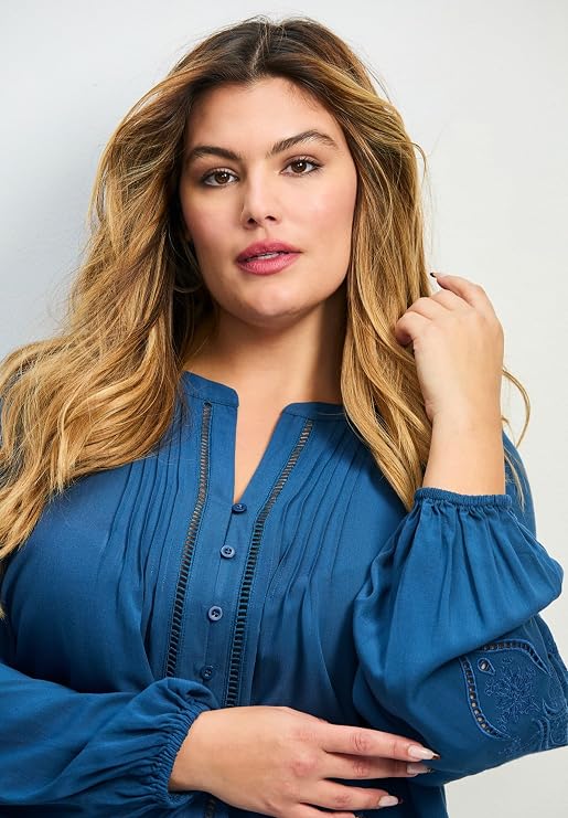 Avenue Women's Plus Size Gabby Embroidered Pintuck Shirt