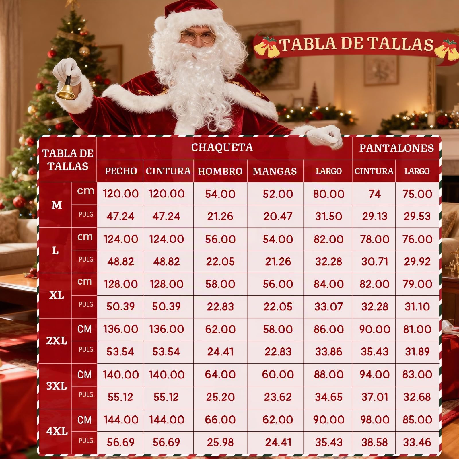 Ulikey Disfraz Papá Noel Hombres, Traje Papá Noel Adultos Conjunto de Disfraz de Papá Noel Hombres con Conjunto Completo de Accesorios de Papá Noel para Navidad, Carnaval