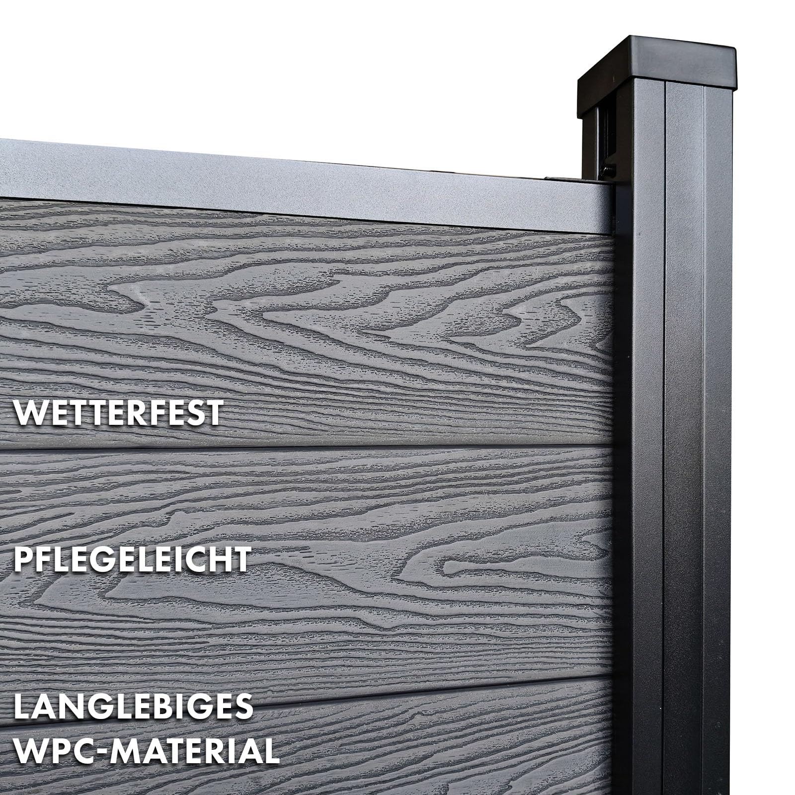 Floordirekt Ogrodzenie ogrodowe 180x180cm z aluminiowymi słupkami - kompletny płot WPC Kronos - płot zabezpieczający - osłona przeciwwietrzna i zabezpieczenie dla tarasu i ogrodu - w zestawie materiał