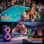 W-KING Party Bluetooth Speaker Wireless Party Box, 370W MAX Pro Son, Basse puissante, Grande Boîte de boom en plein air Haut Parleur, Poignée télescopique, 25H, Lumière futuriste, CSB,MIC&Guitar in,Fast Charge