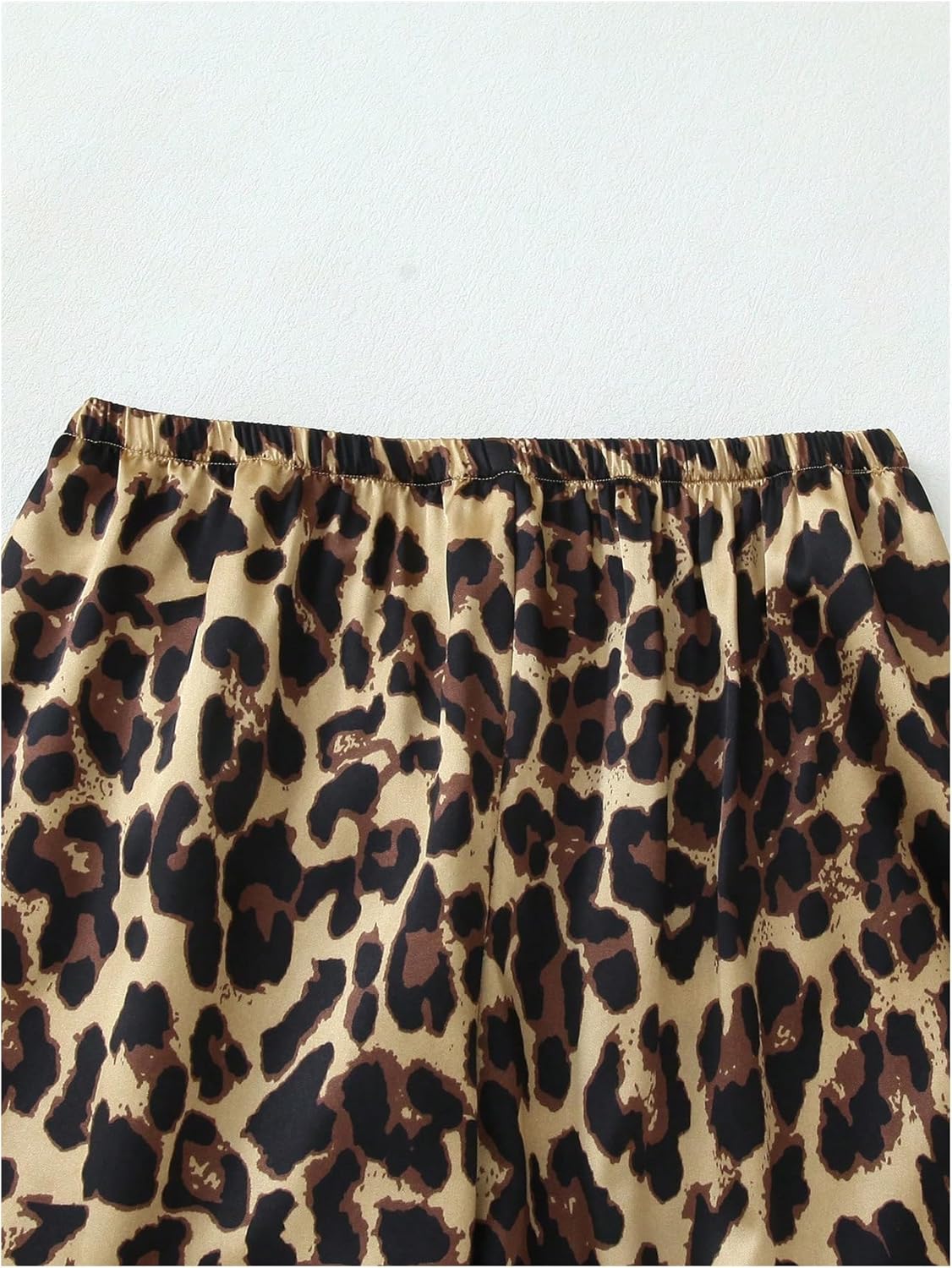 Women's 2 Piece Leopard Print Satin Pajama Set Cheetah Button Down Long Sleeve Top and Pants Sleepwear - Image 5