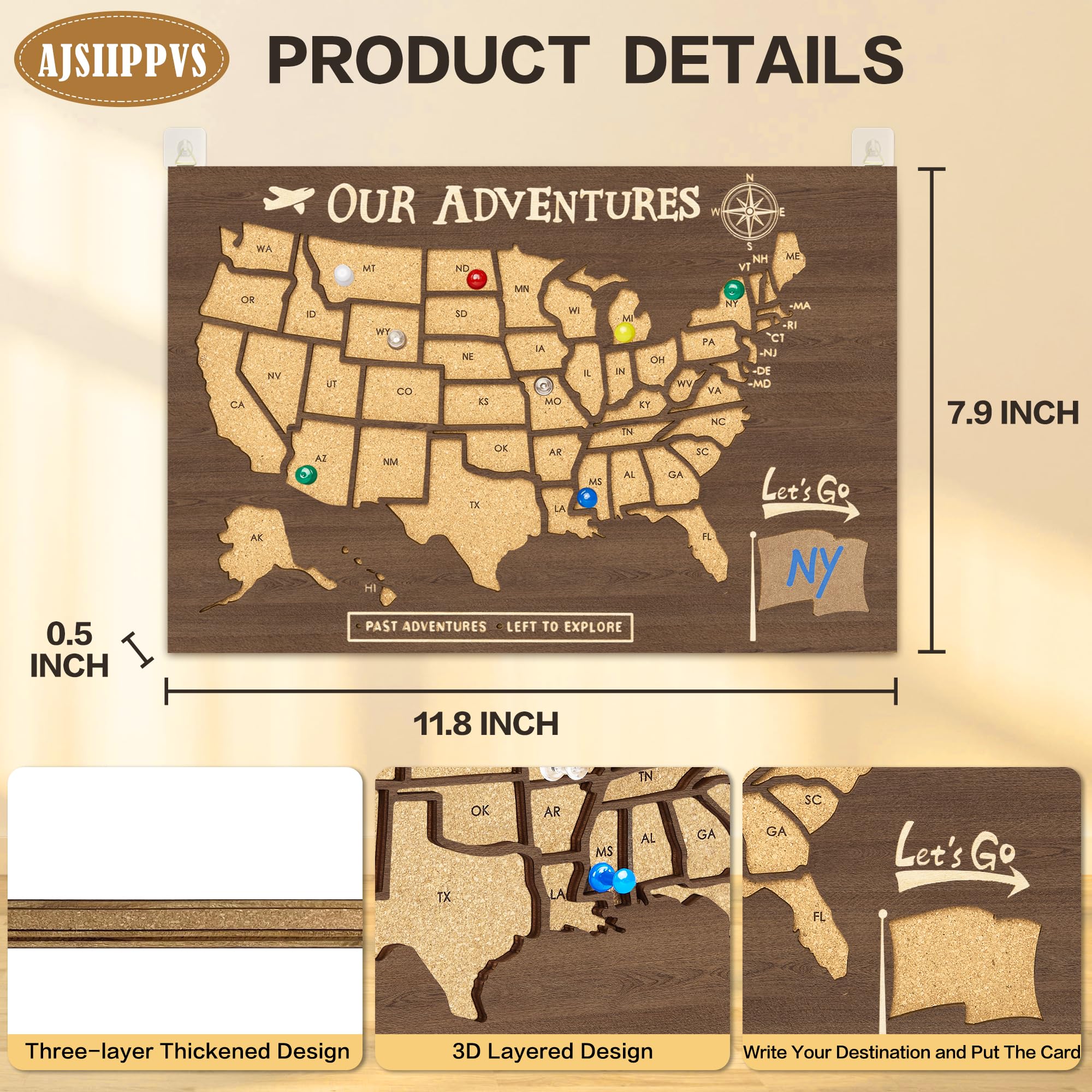 Tablero de corcho con mapa de Estados Unidos, decoración de pared para el aula, rastreador de mapas de Estados Unidos para viajes, mapas de Estados Unidos para viajes, mapas de viaje de Estados Unidos