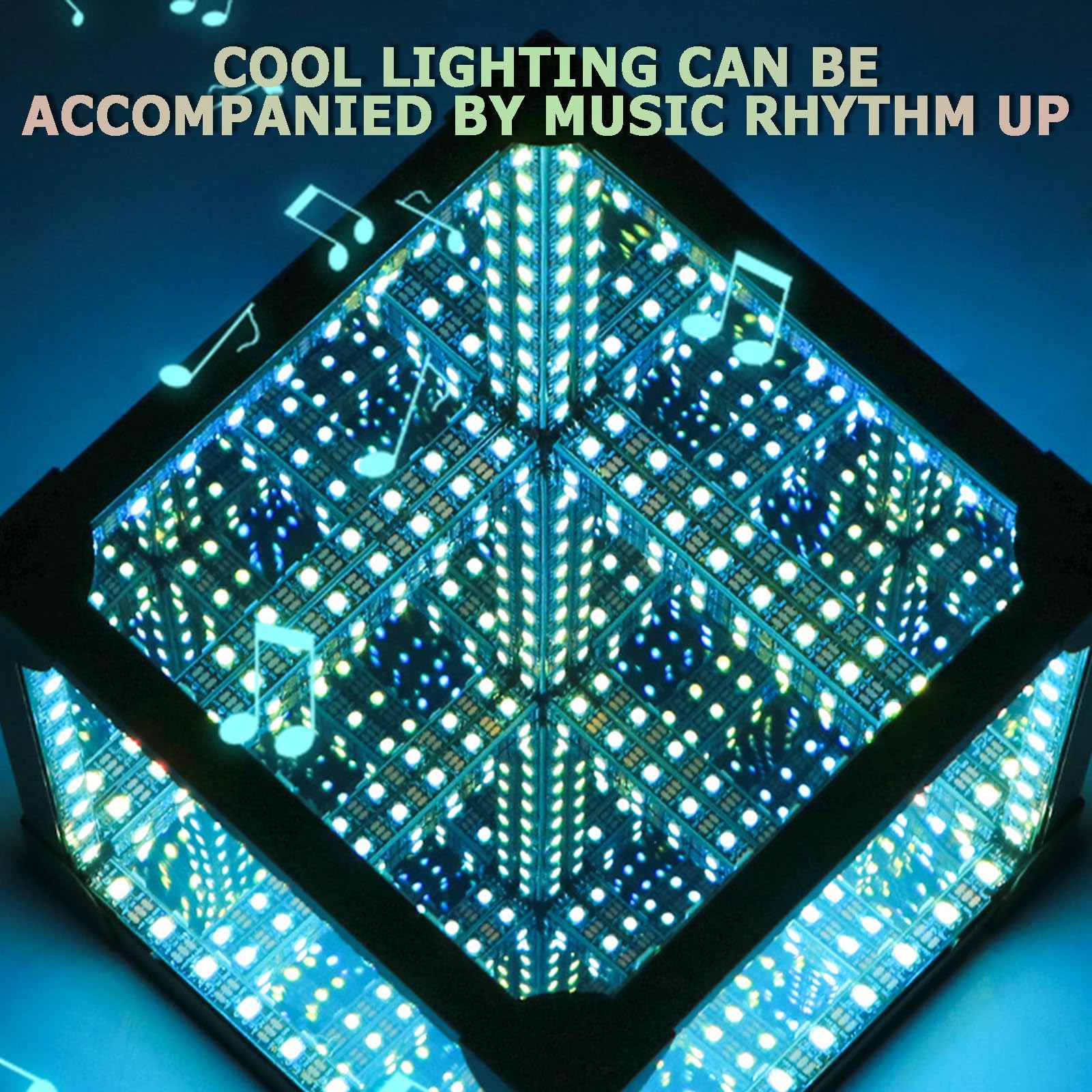 3D Cube LED Infinity Spiegel Tunnel Licht, RGB Sound Reactive Desktop Lampe mit Fernbedienung, Einzigartiges Nachtlicht für Gaming und Dekoration, 15 cm Quadrat