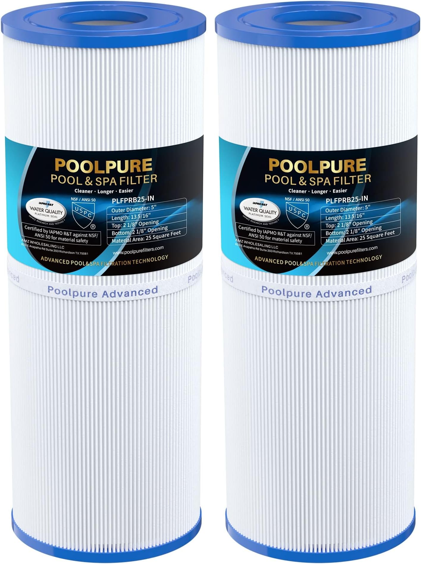 PLFPRB25-IN Hot Tub Filter Replacement for Unicel C-4326, Guardian 413-106, Filbur FC-2375, 3005845, 17-2327, 100586, 33521, 25392, 817-2500, 5X13 Drop in Spa Filter 2 Pack