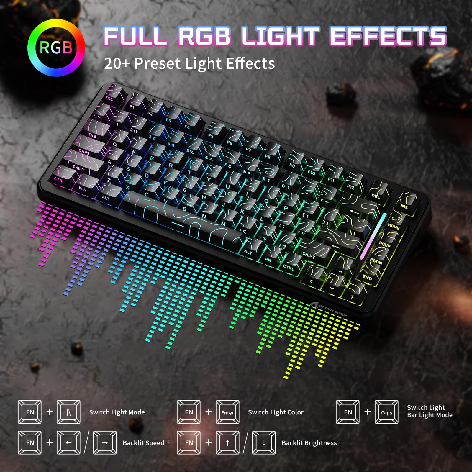 ATTACK SHARK X82PRO HE 75% Wireless Rapid Trigger Gaming Keyboard, Hall Effect Magnetic Switch Keyboard with 0.01mm RT Adjustable Actuation, 8Khz Polling Rate, Hot-Swap, RGB, for PC Gamer (Black)