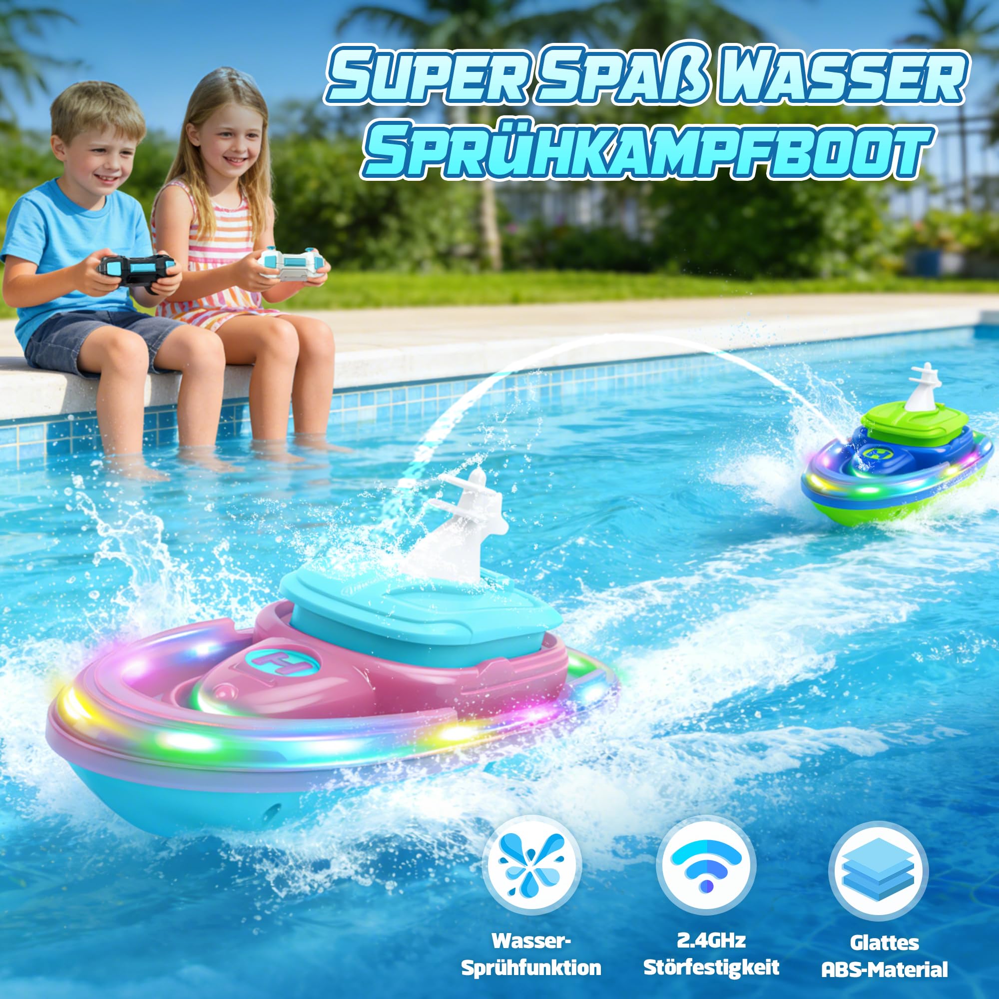 FORMIZON Ferngesteuertes Boot, RC Boot mit Wasserspritzfunktion, Wasserdichter Luftkissenboot ferngesteuert, Fernbedienung U-Boot mit Licht und 360° Rotation für Kinder ab 6 Jahren (Rosa) - 4