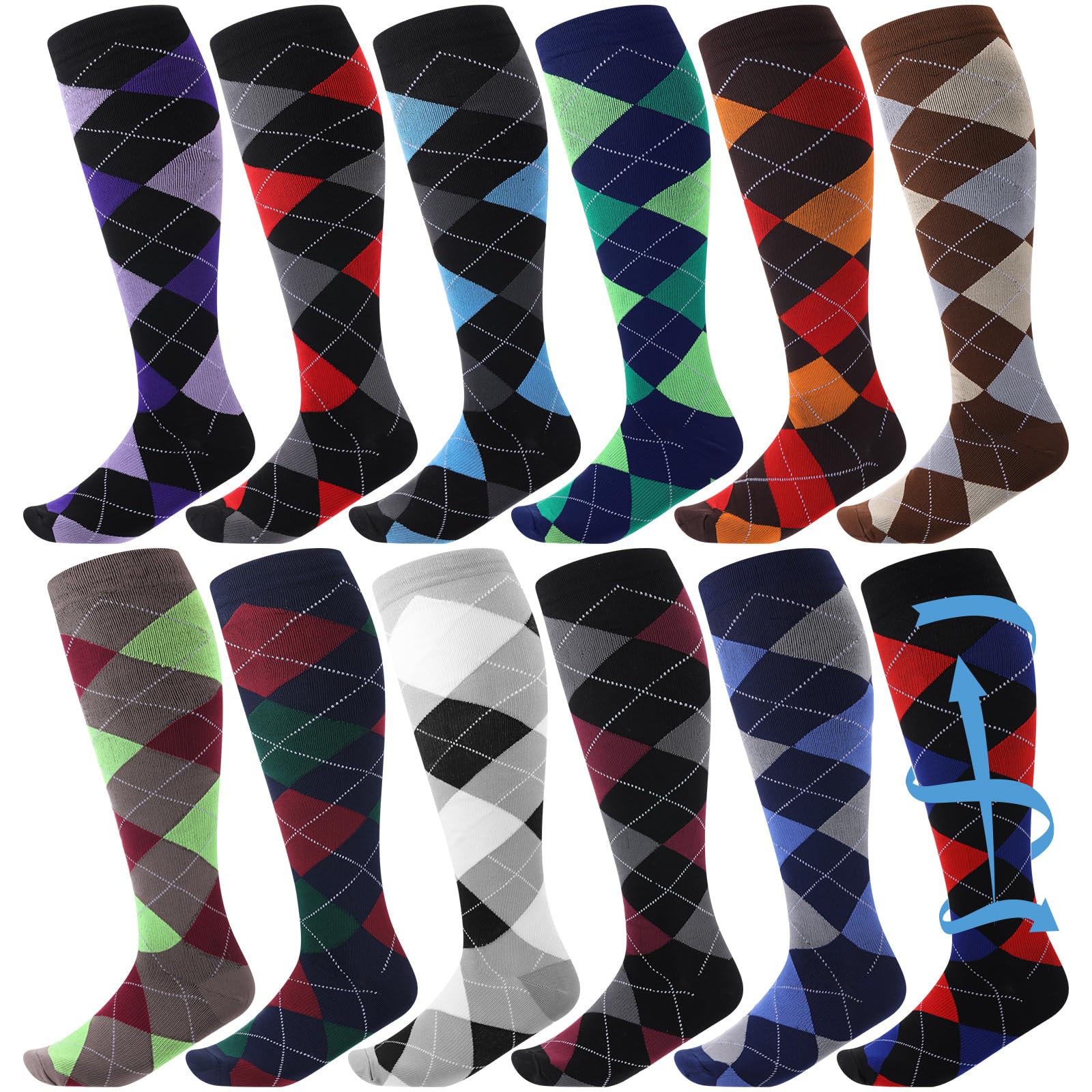 Shyyween 12 Pairs Men Knee High Compression Socks