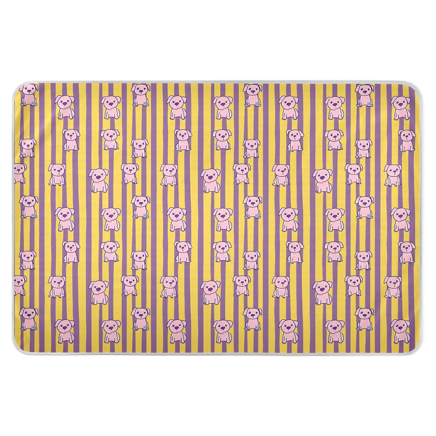 Pink Puppies Yellow Purple Striped Extra Large Resuable Changing Pad Covers Highly Absorbent Pee Pads for Bed Machine Washable Cradle Mattress for Toddler Kids, 52" L x 34" W