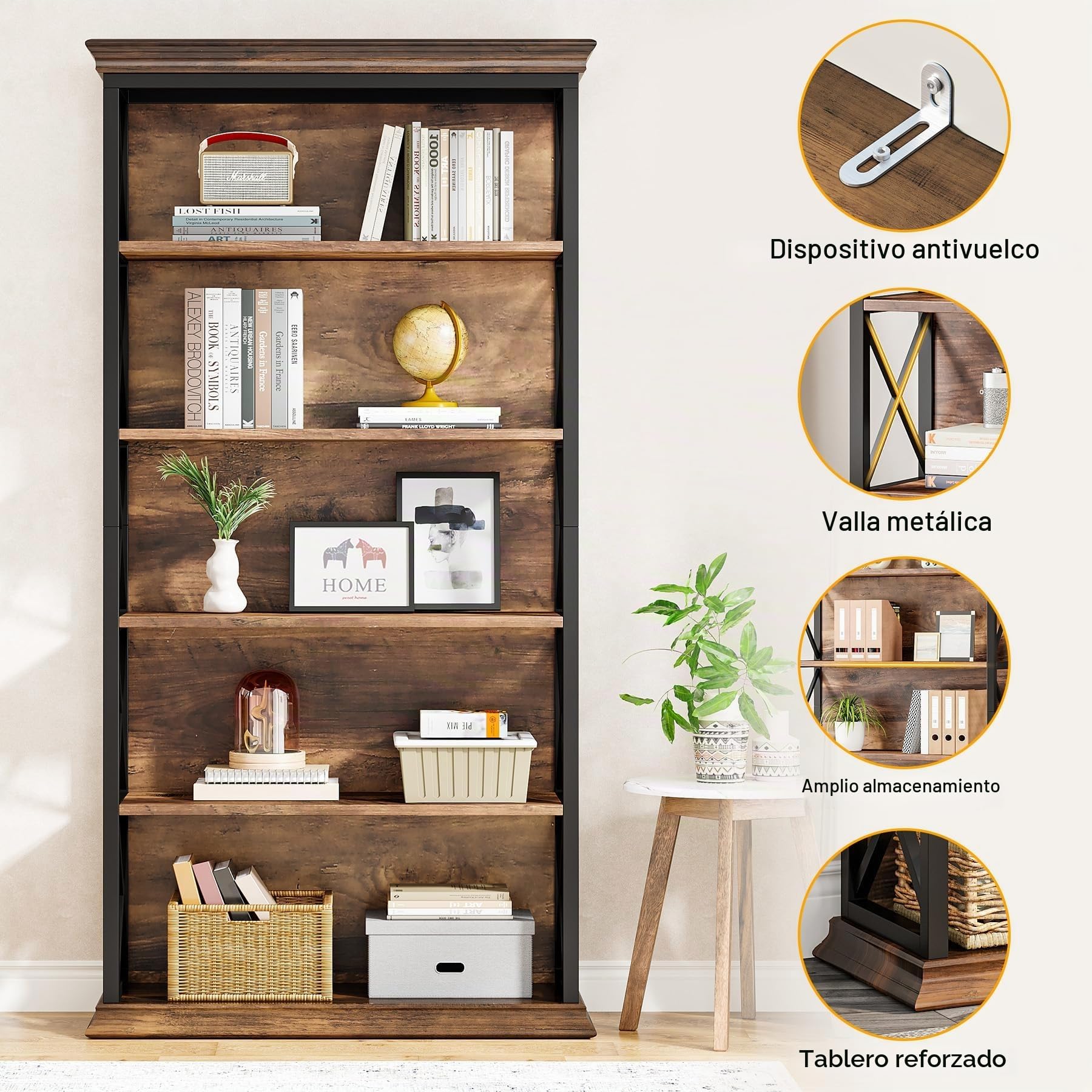 Tribesigns Librería estantería de pie de 180 cm de Altura, Madera de 6 Niveles, estantería Abierta con Estructura de Metal para salón, diseño Industrial, marrón Vintage