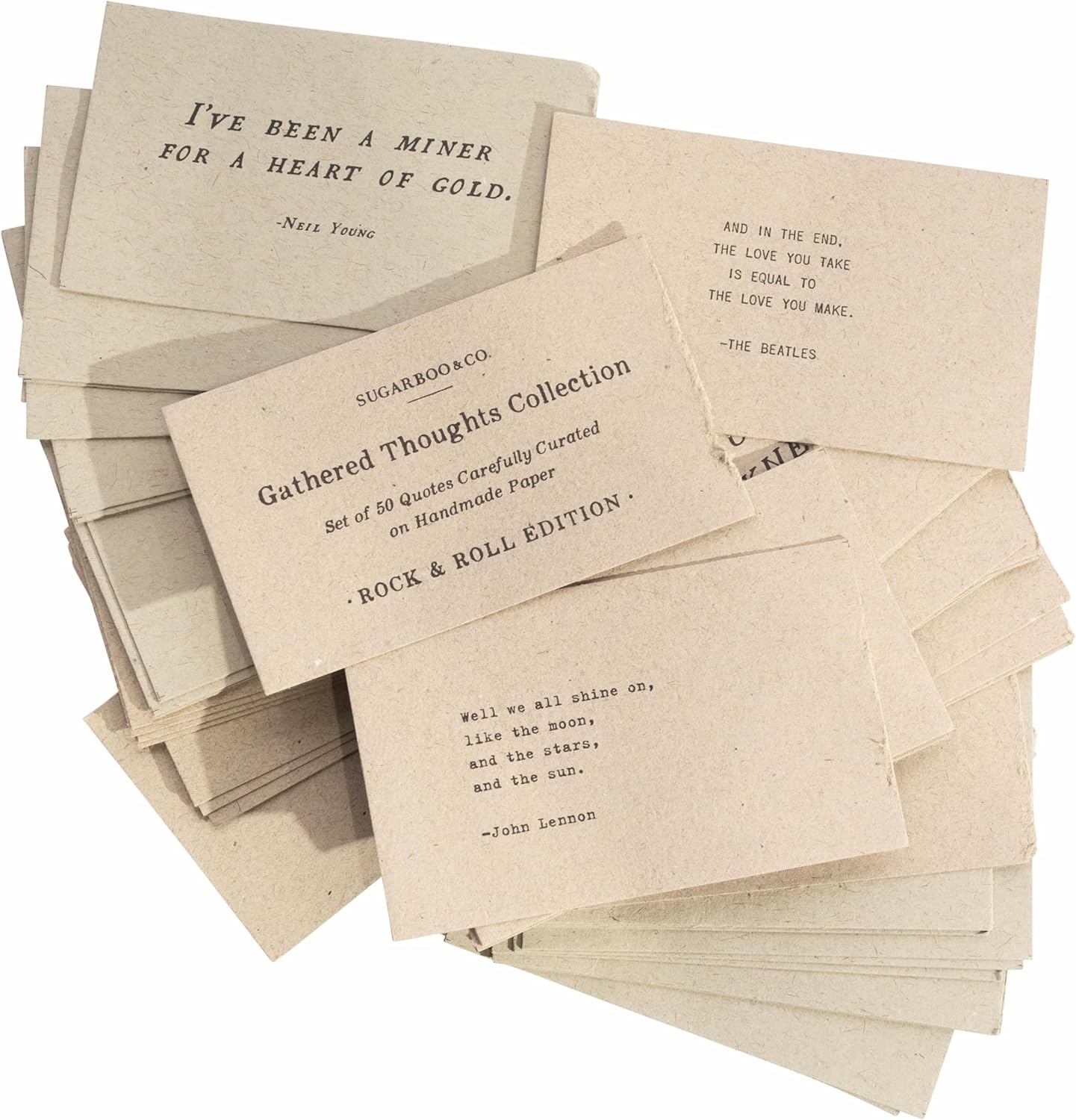 Sugarboo 50 Gathered Thoughts Collection of Rock n’ Roll Edition - Iconic Quotes on Handmade Paper - 3 x 6 inch Card Size