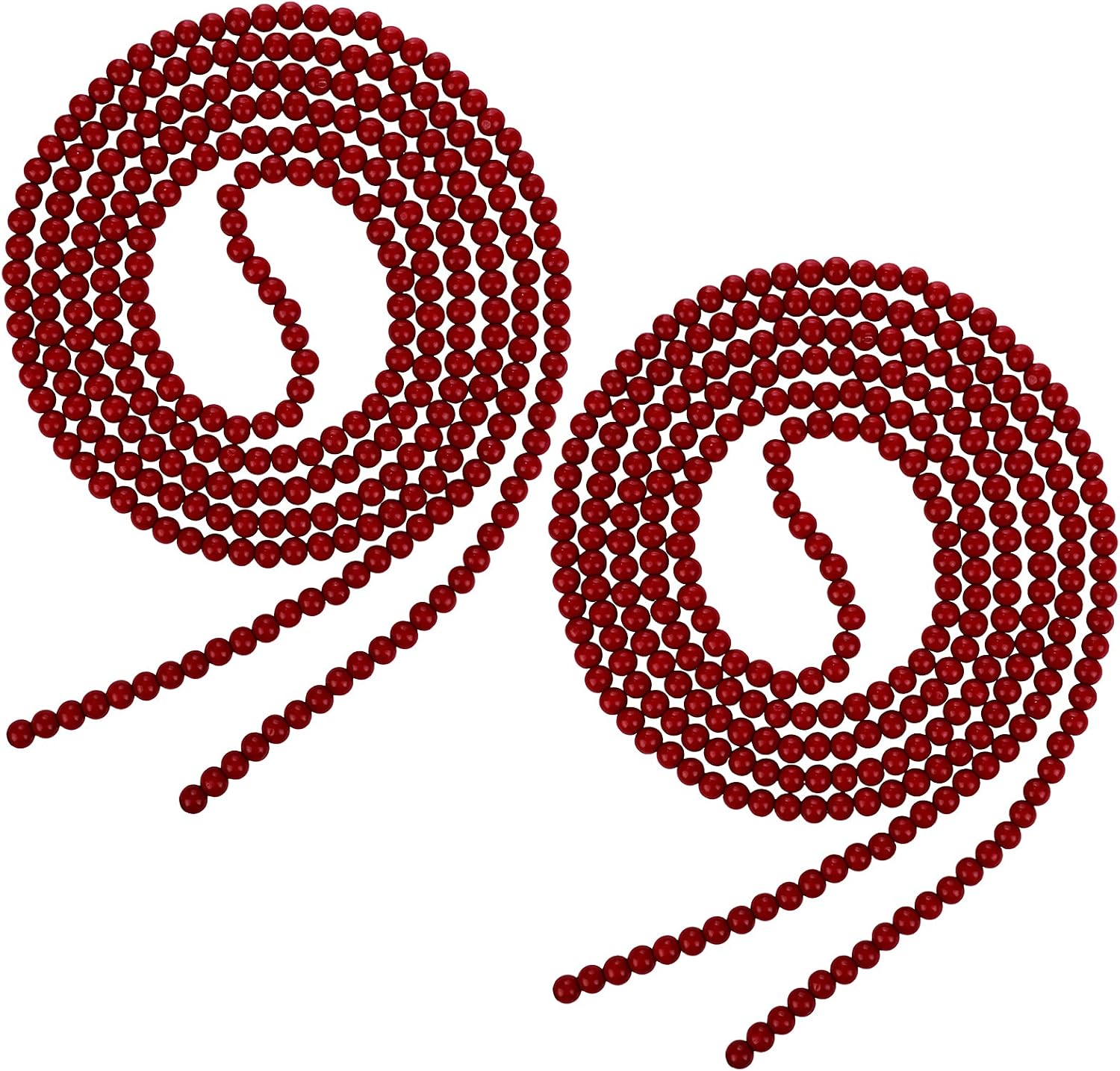 Elcoho 2 Pieces Wooden Wine Red Bead Garland Burgundy Round Bead Wreath Christmas Tree Decorations for Christmas Supply