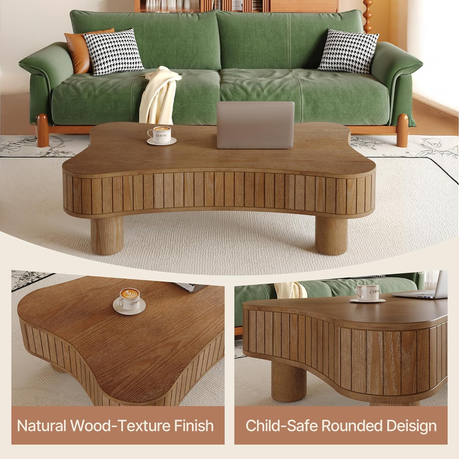 42" Farmhouse Lift Top Coffee Table with Storage, Fluted-Panel Wooden Lift Coffee Table with Spacious Hidden Compartment and Curved Safety Corners for Home Living Room (Walnut)