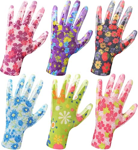 6 Pairs Gardening Gloves for Women - Breathable Rubber Coated