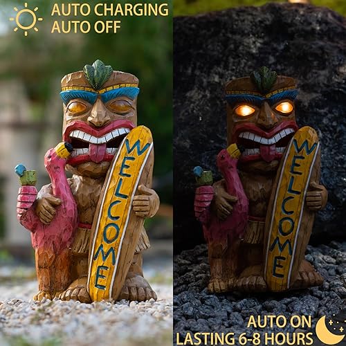 Miniatura 4 de Estatua Tiki Solar Tiki - Impermeable para estatuas del hogar y al aire libre  Estatuas LED de tabla de surf Tiki Garden para Tiki Bar, patio,