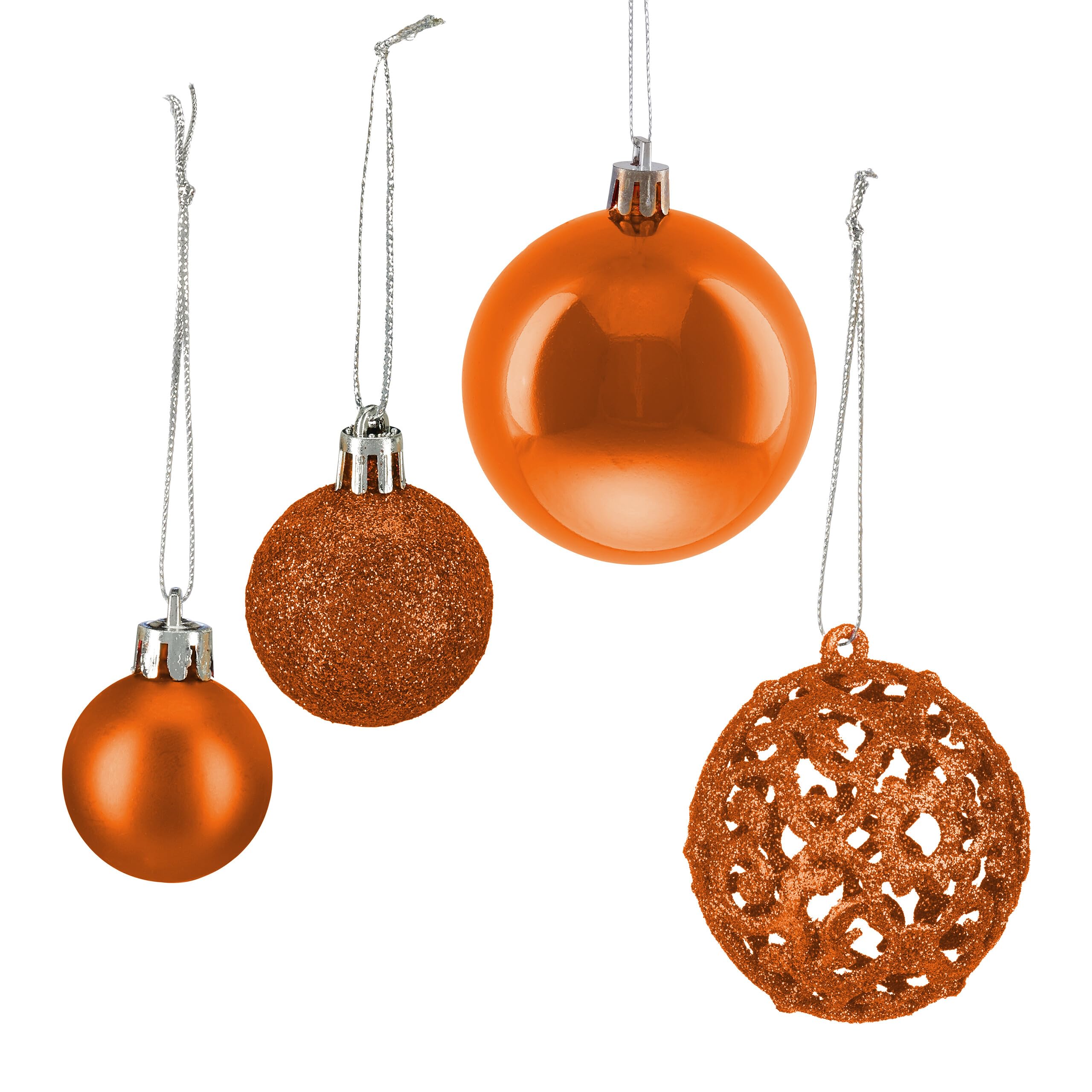 Relaxdays Boules de Noël, lot 50, Paillettes, Mates, Brillantes, décoration Sapin, Plastique, D : 3, 4 et 6 cm, Orange