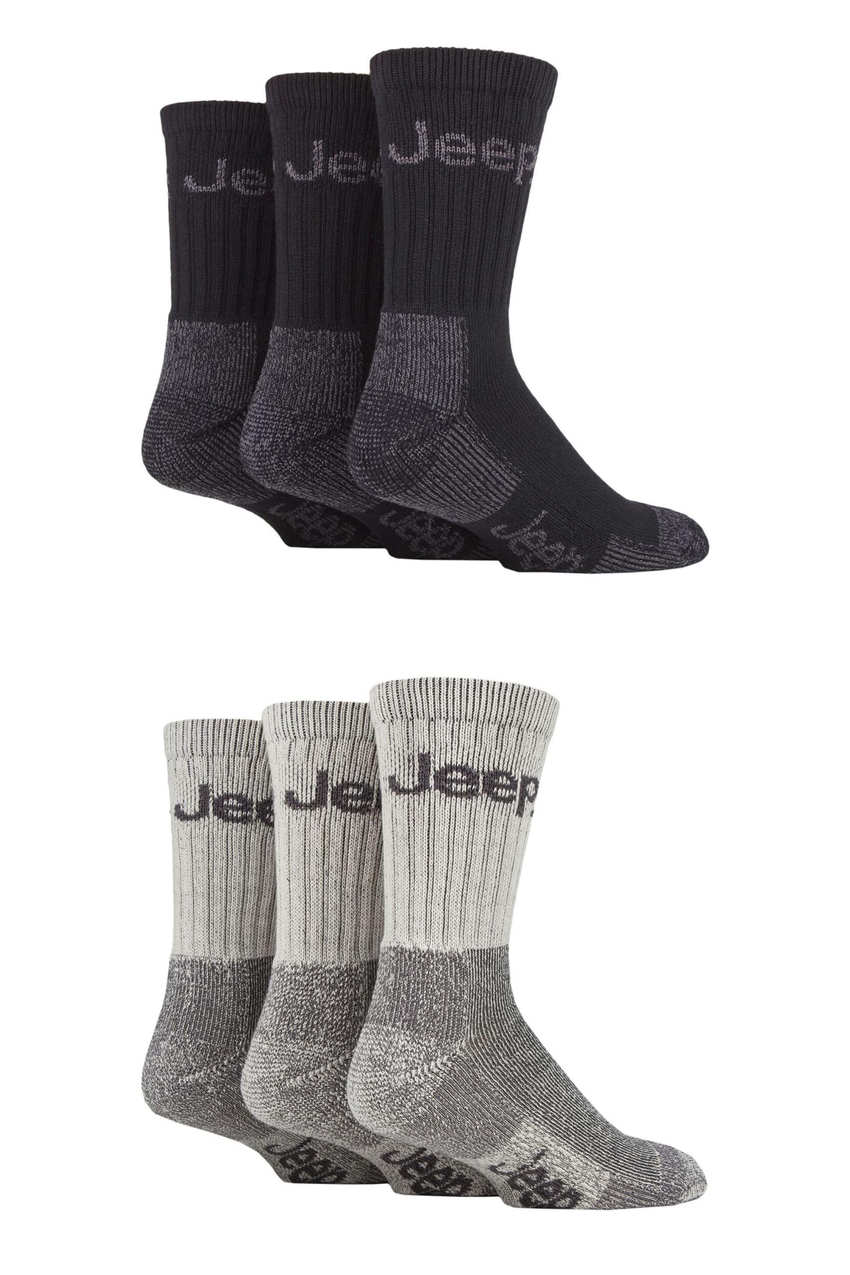 Jeep Men's Black/Grey Cotton Boot Socks - Luxury Terrain Calf Length Plain With Logo,Ribbed, Cushioned & Chunky For Walking, Hiking, Trekking & The Outdoors Size 6-11 6 Pair Multipack