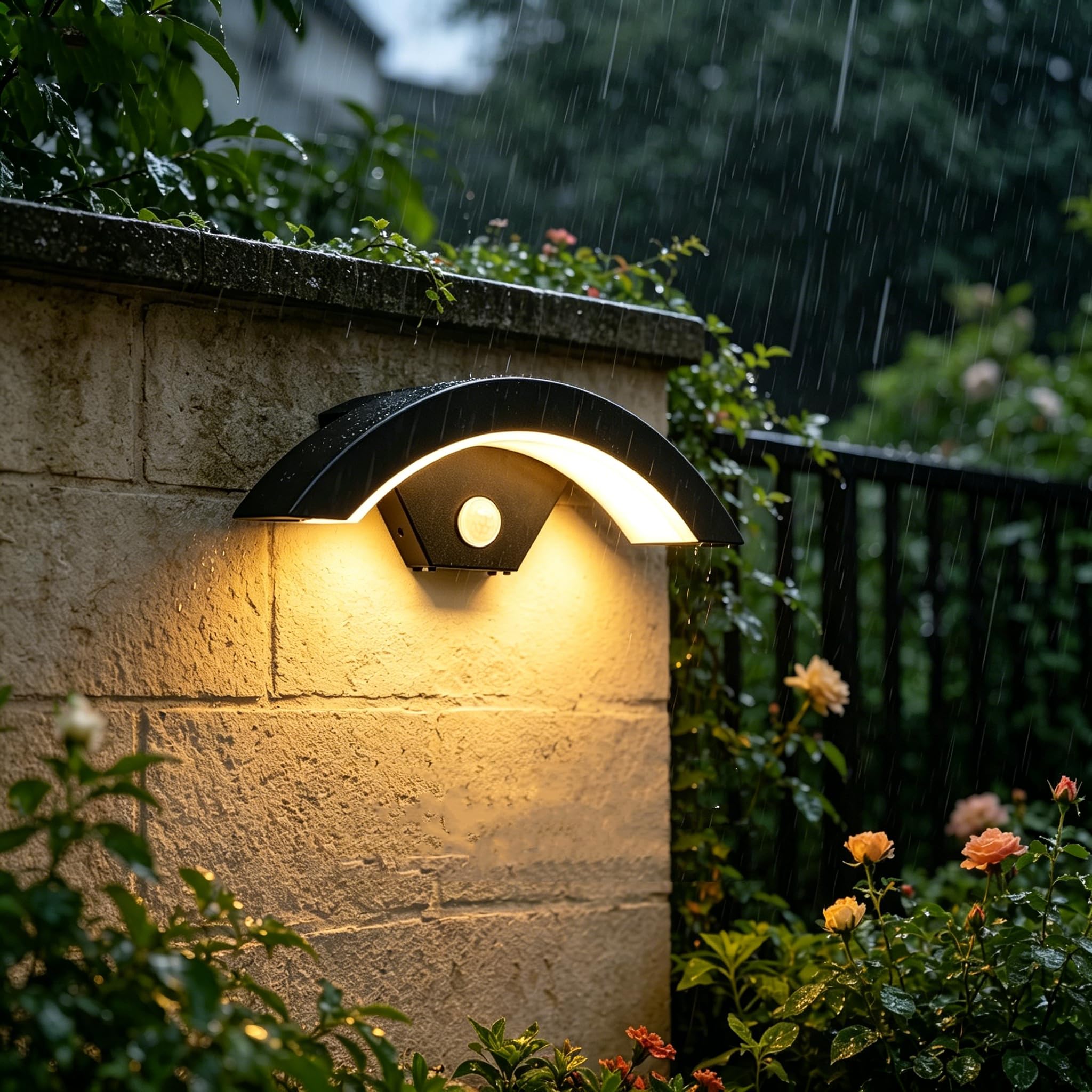 2 Stück Außenwandleuchte mit Bewegungsmelder, 24W Wasserdicht IP65 | LED Wandleuchte Außen, 3000K Warmweiß Moderne Außenlampe Wandlampe für Garten Terrasse Eingang Villa Veranda, Schwarz